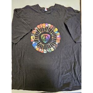 Hanes Black T Shirt Mens Graphic Print Peace Sign Guitars Short Sleeve